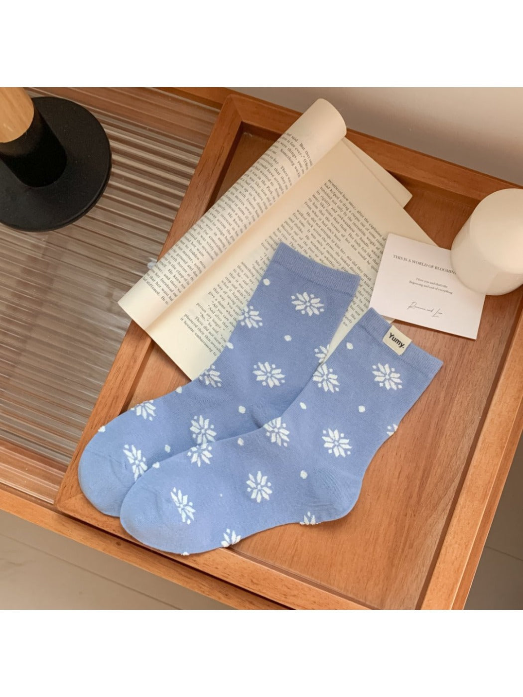 Rufia - Mid-Calf Winter Socks with Snowflake &amp; Dots Patterns