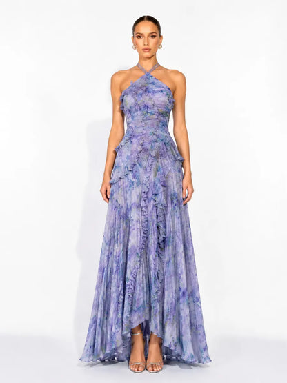 Arianne Pleated Print Sleeveless Maxi Dress