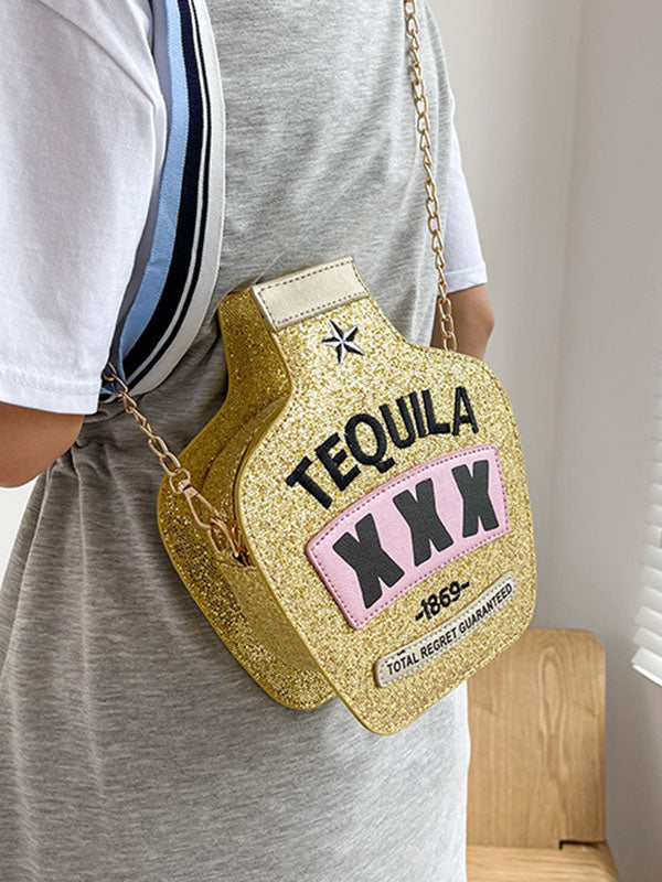 Chains Geometric Letter Print Sequined Zipper Crossbody Bags