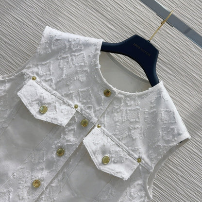 LV 25S Monograw Jacquard Fabric Vest Jacket White Cotton
