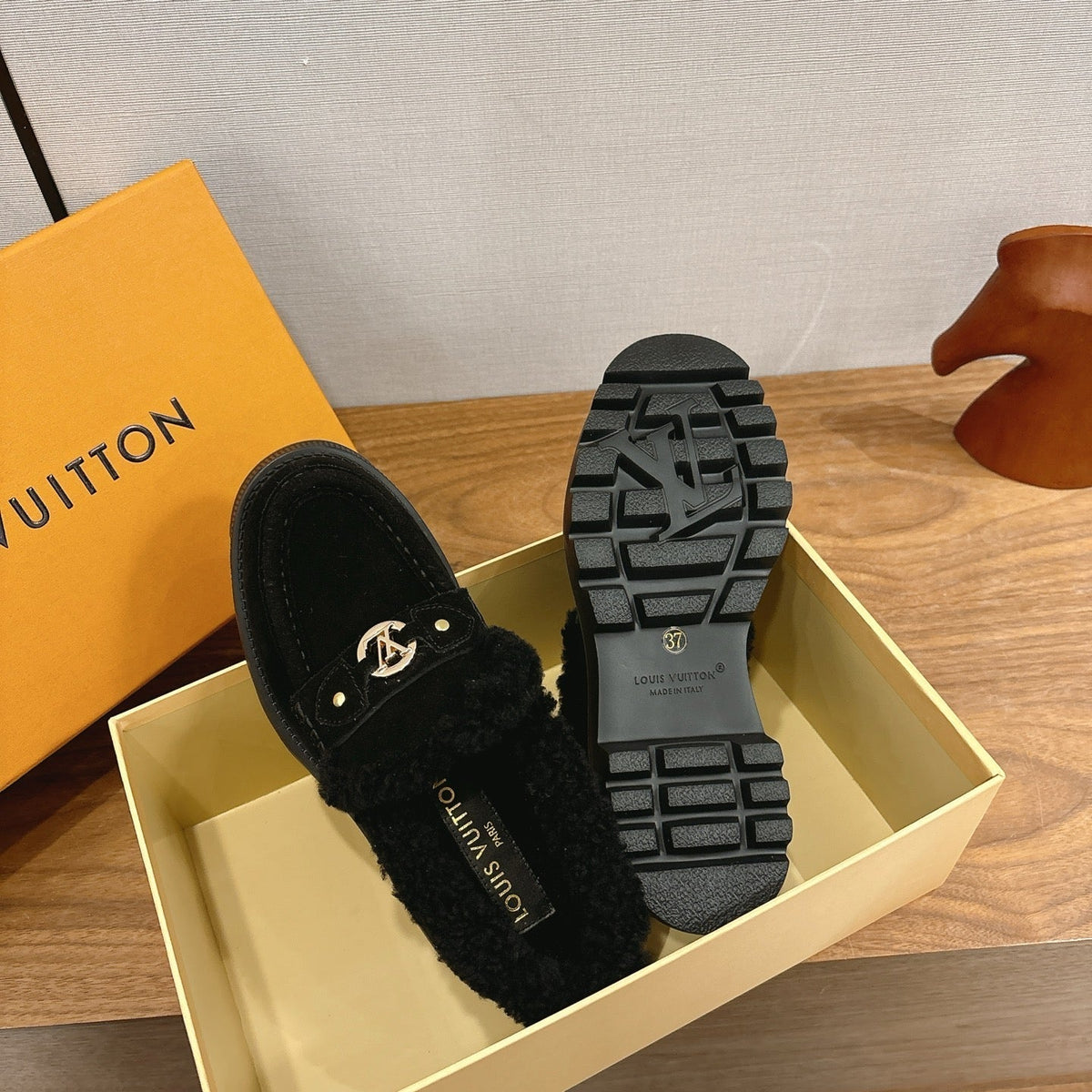 LV District Flat Loafer Black Wool Suede 594854