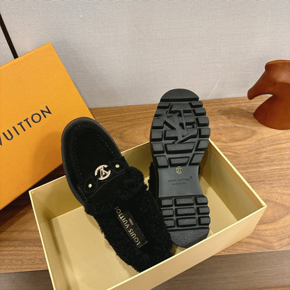 LV District Flat Loafer Black Wool Suede 594854