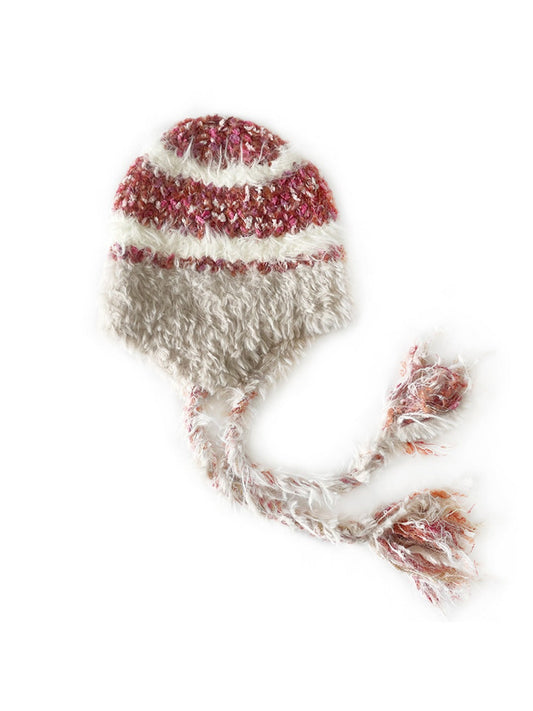 Haila - Minimalist Color-Block Knitted Beanie with Tassel Braids
