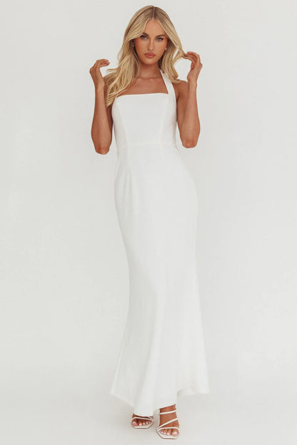 Shellie Square Neckline Halter Maxi Dress White