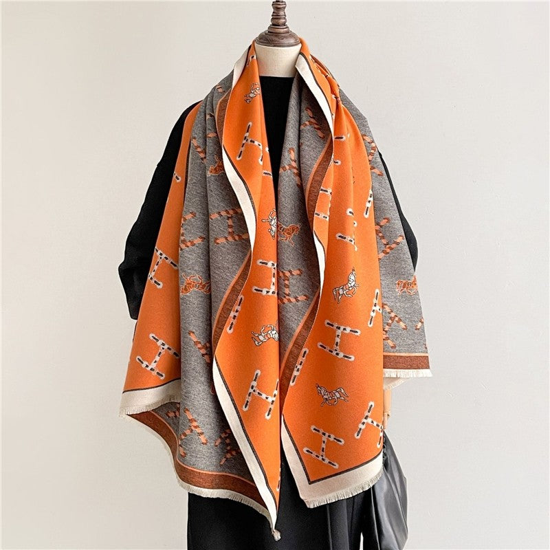 Jacquard Fringed Cashmere-Like Scarf
