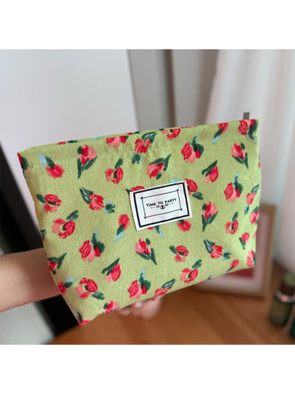 Cosbai - Canvas Makeup Bag with Floral Prints