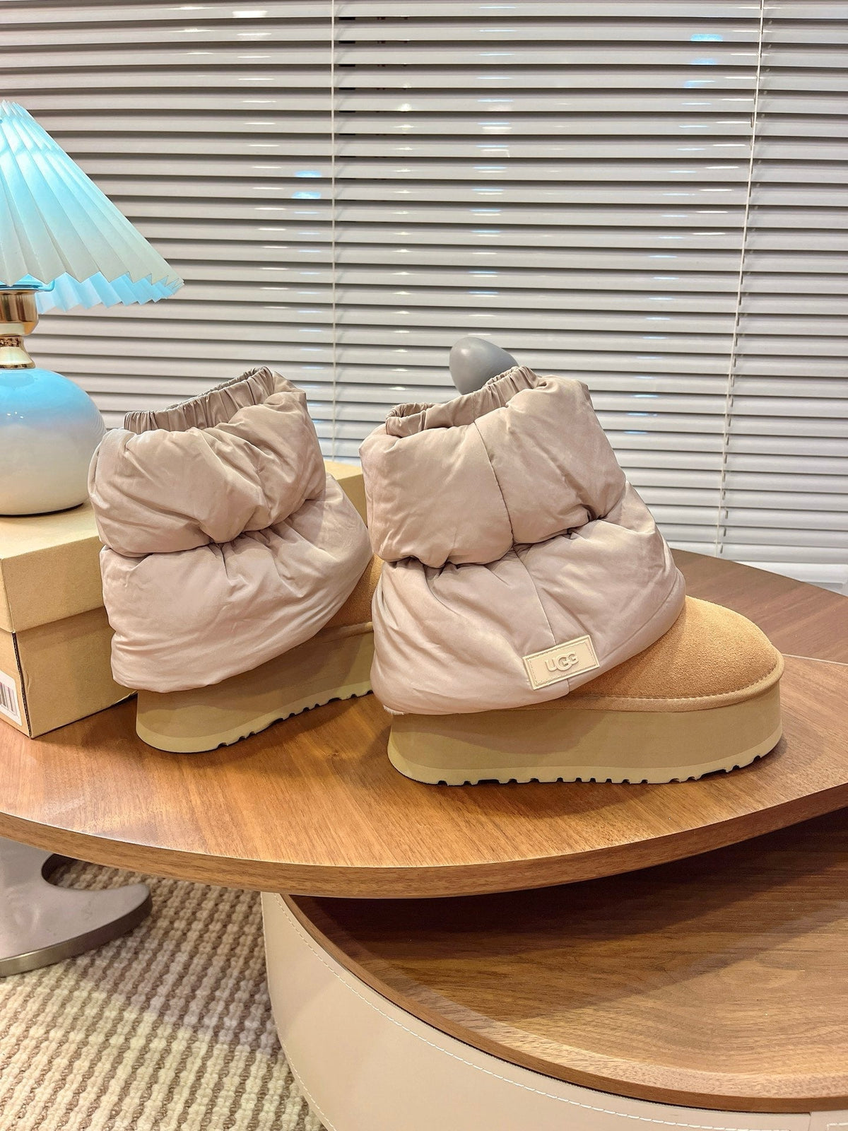 UGG Classic Mini Dipper Puffer Boots Light Brown Suede Technical Fabric