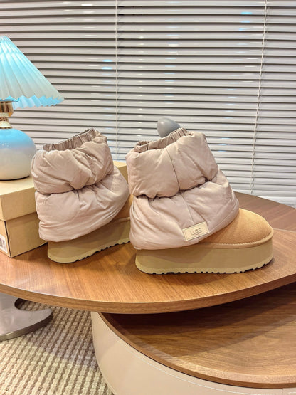 UGG Classic Mini Dipper Puffer Boots Light Brown Suede Technical Fabric