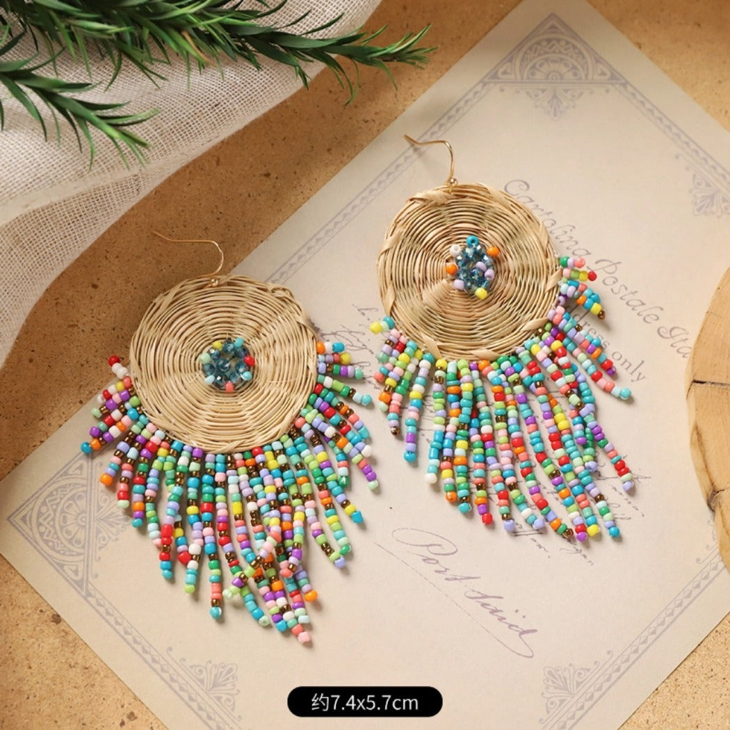 Earwish - Boho Woven Beaded Fringe Earrings - Vintage &amp; Special