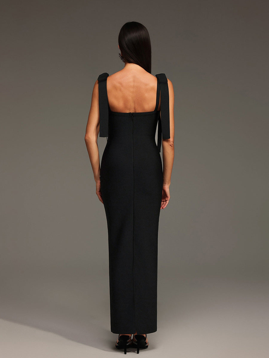 Cosima Sleeveless V-Neck Bow Bandage Maxi Dress