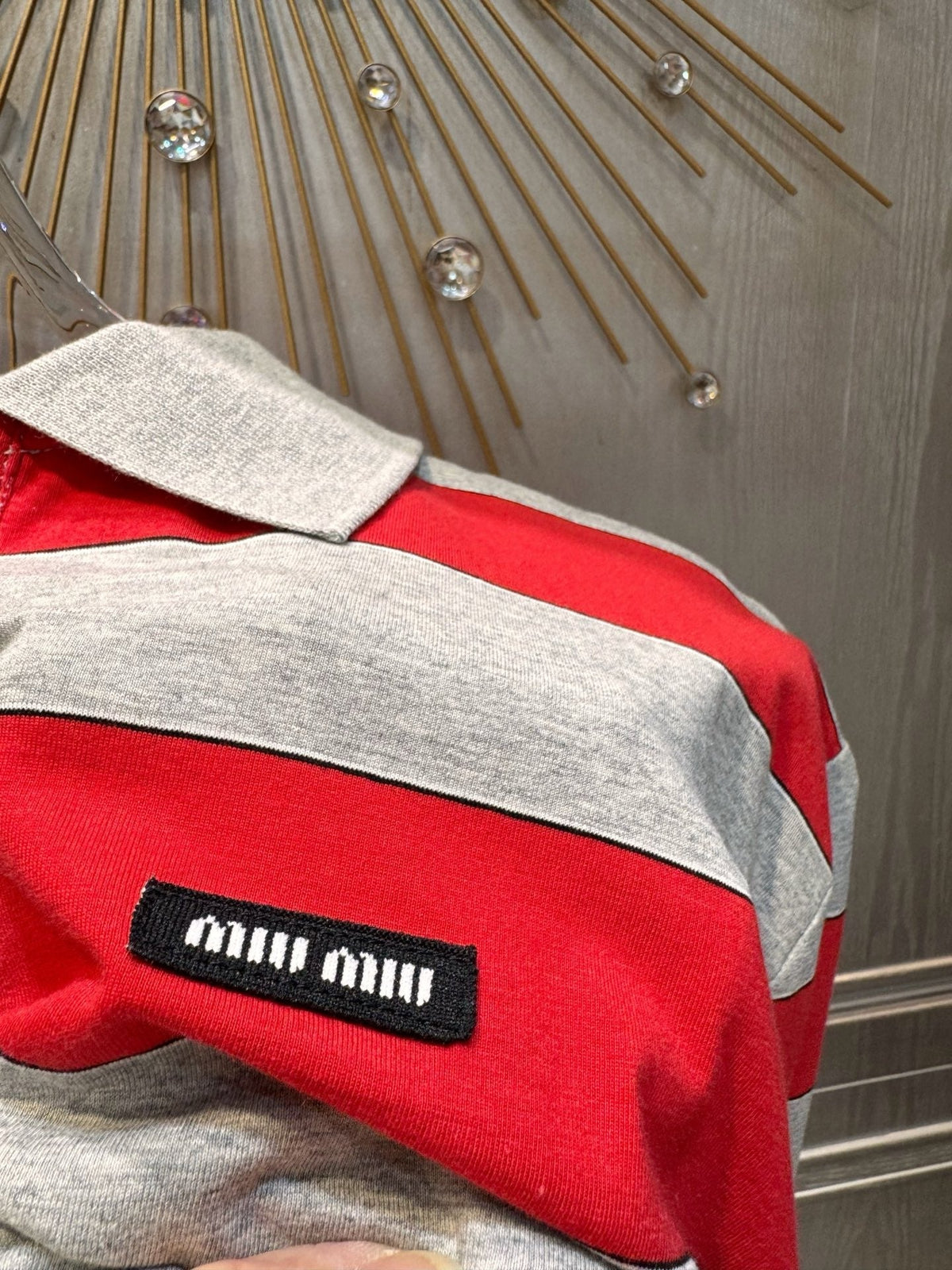 Miumiu 2026 Striped Polo Shirt Red and Grey Cotton