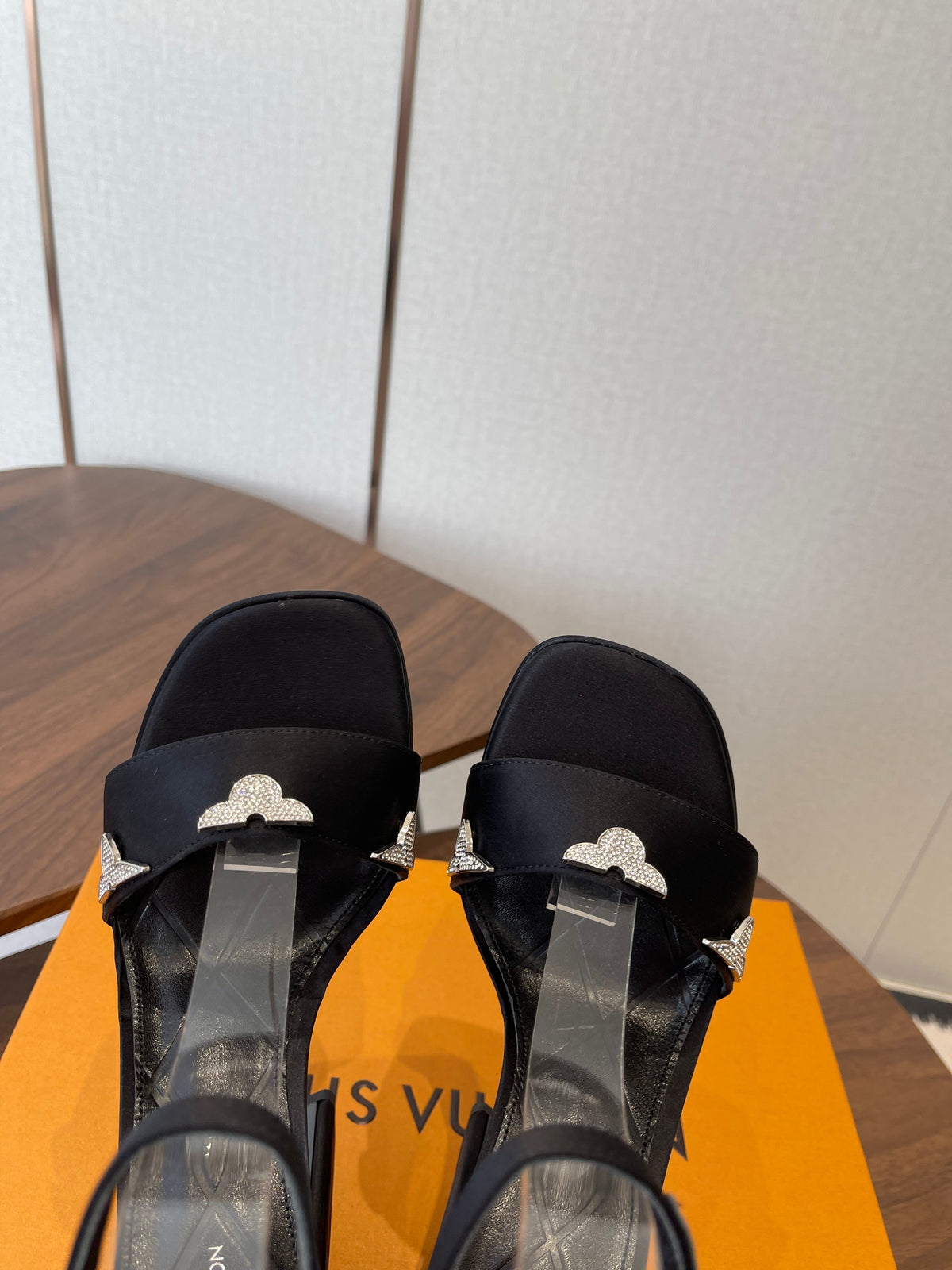 LV Swing Platform Sandal 8.5cm Black Satin 578755