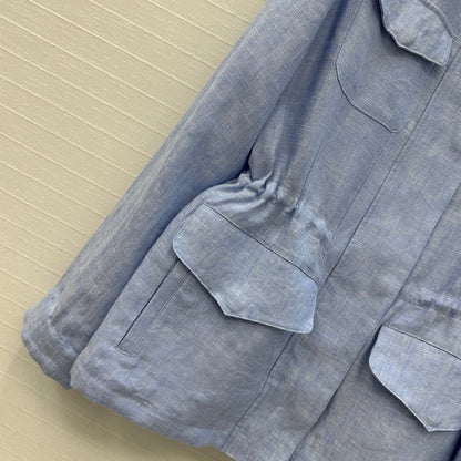 LP 25 Stand-up Collar Jacket Blue Linen 272165