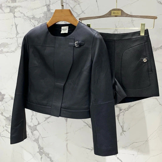 HERMES 25S LEATHER JACKET WITH LEATHER SHORTS