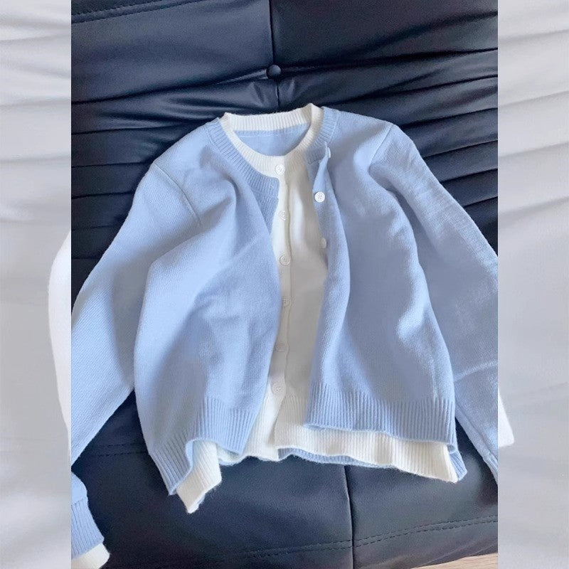 Blue Knit Cardigan Two Piece