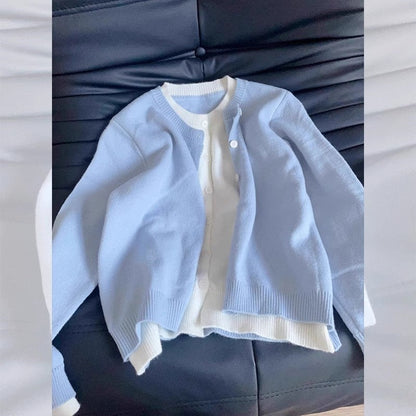 Blue Knit Cardigan Two Piece