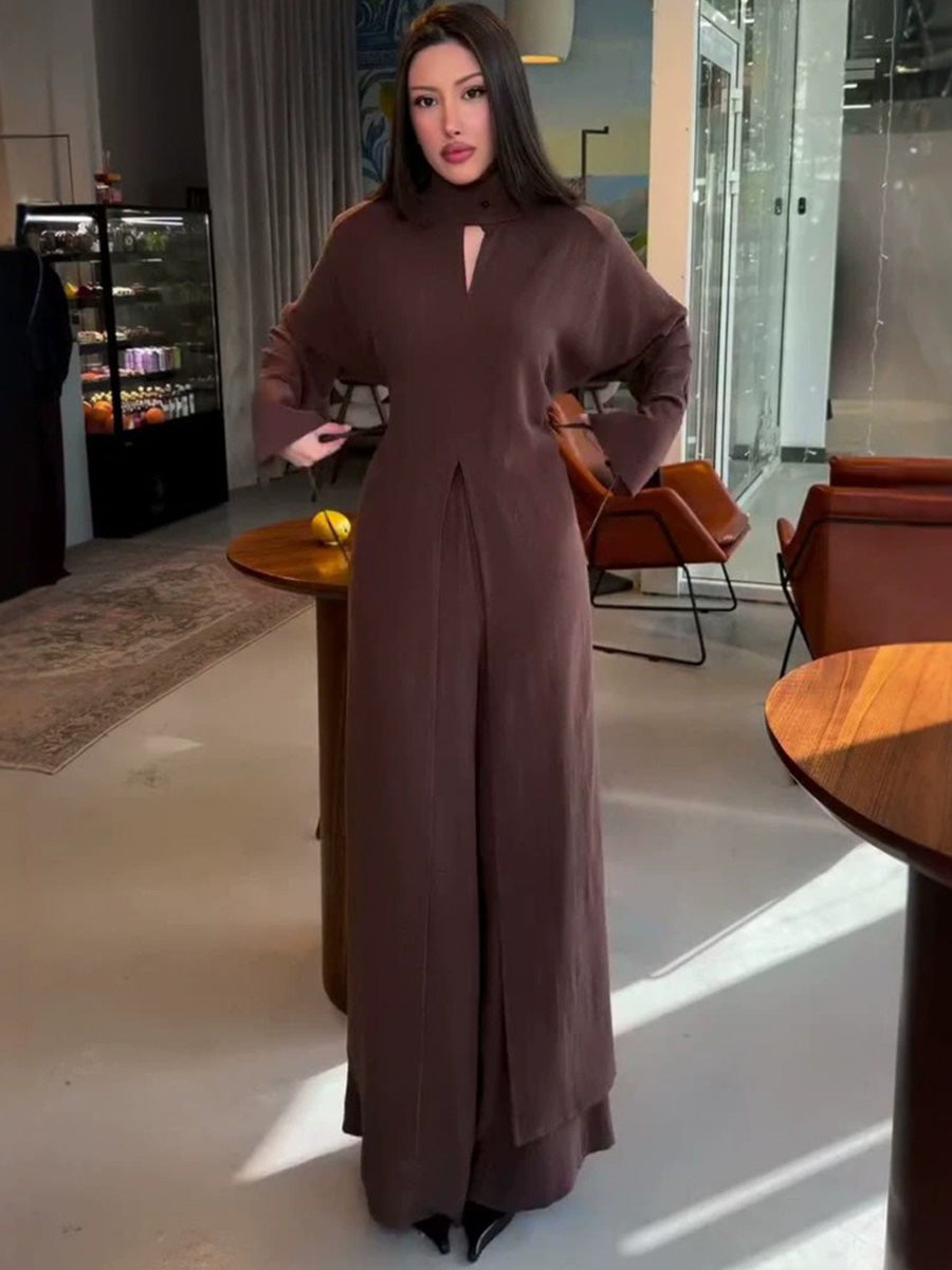 Imogen Long-Sleeve Tie-Front Top and High-Waisted Wide-Leg Pants Set