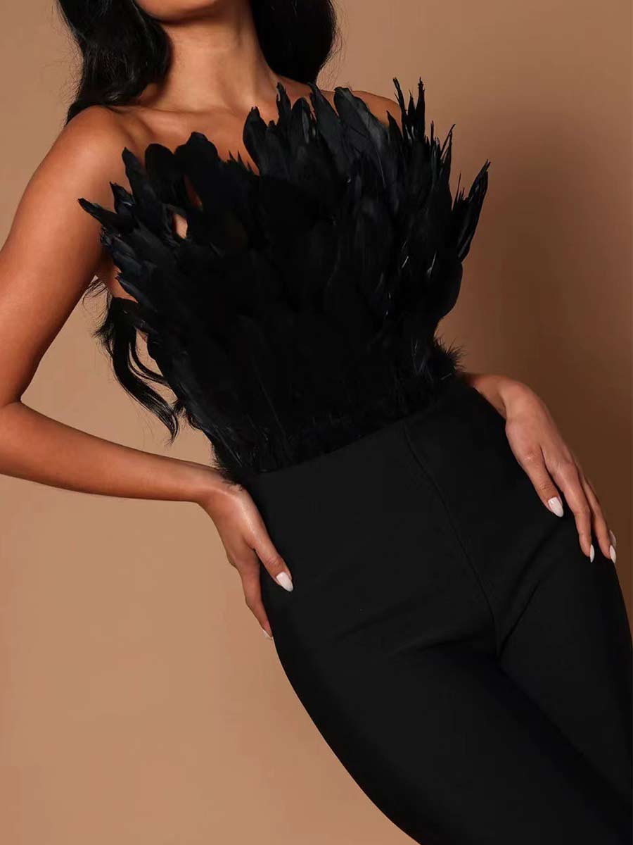 Carmen Strapless Feather Jumpsuit