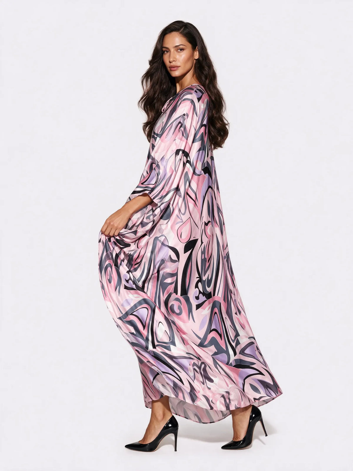 Layla Abstract Print Tassel Kaftan Maxi Dress