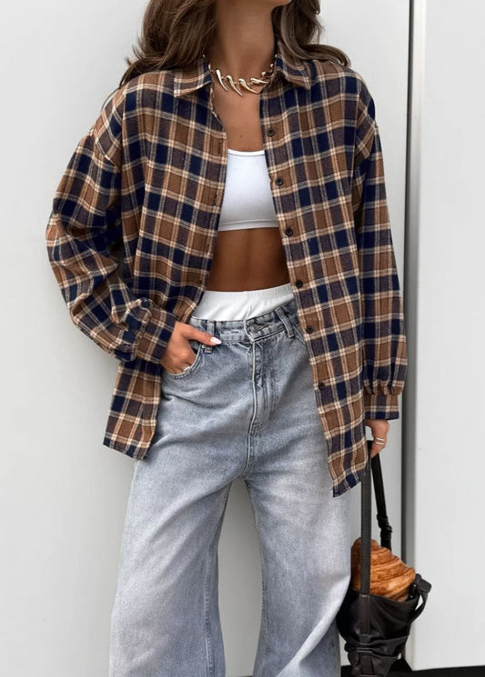 Oversized Cotton Polyester Flannel Button Up Shirt