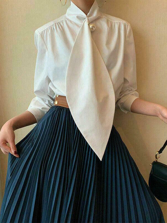 Long Sleeves Loose Solid Color High-Neck Blouses&Shirts Tops