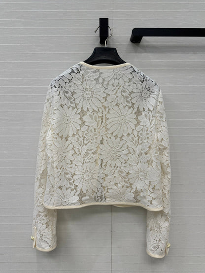 Celine 25 Lace Embroidered Cardigan Jacket White polyester