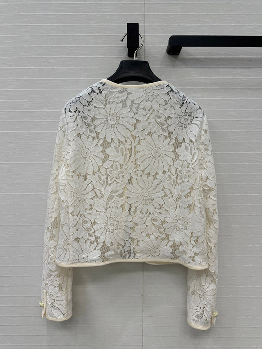 Celine 25 Lace Embroidered Cardigan Jacket White polyester