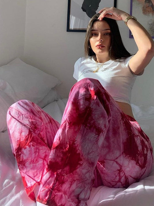 Women'S Pink Purple Tie-Dye Casual Wide Leg Pants