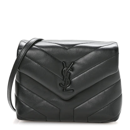 Calfskin Y Quilted Monogram Monochrome Toy Loulou Crossbody Bag Black