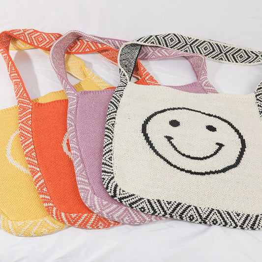Crochet Tote Bag Smiley Face Tote Bag
