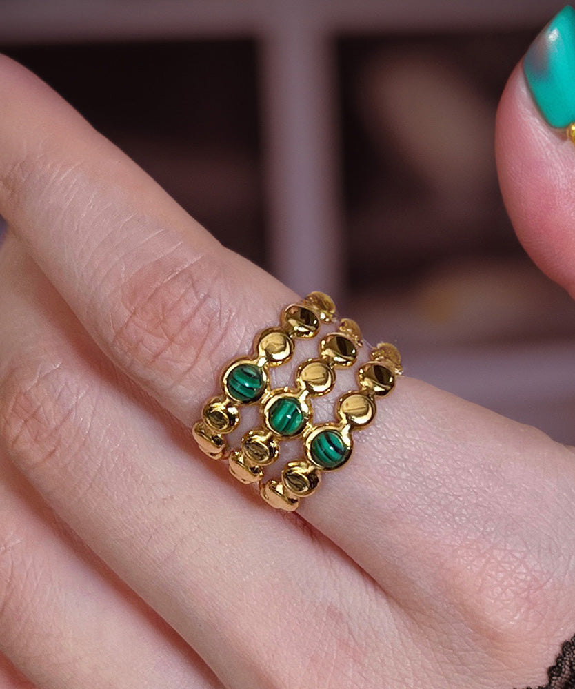 Boho Gold Sterling Silver Overgild Turquoise Gem Stone Ring Three Piece Set Ring