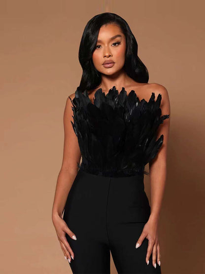 Carmen Strapless Feather Jumpsuit