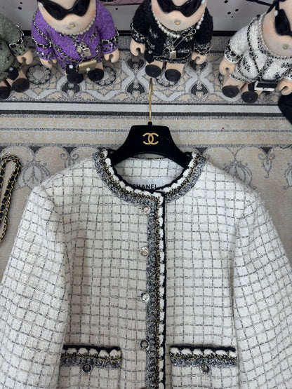 CC 25 Tweed Plaid Jacket White Cotton Polyester 251871