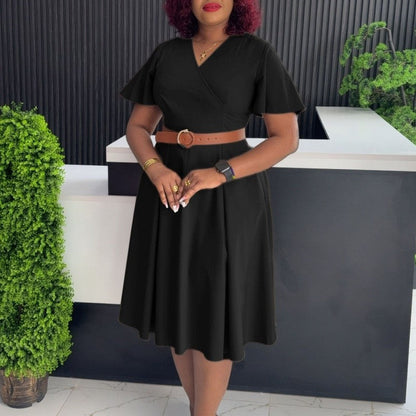 V-Neck Flared Sleeve A-Line Dress