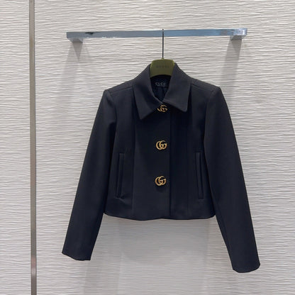 GG Crêpe Jacket With Double G Button Black Wool 346673