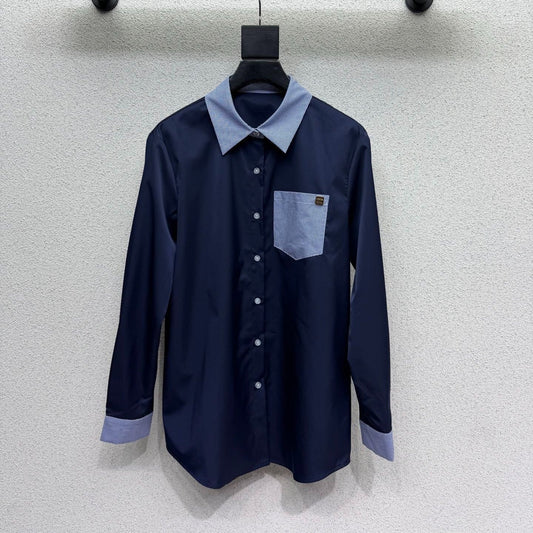 Miumiu 2026 Patchwork Shirt Black and White Polyester Cotton