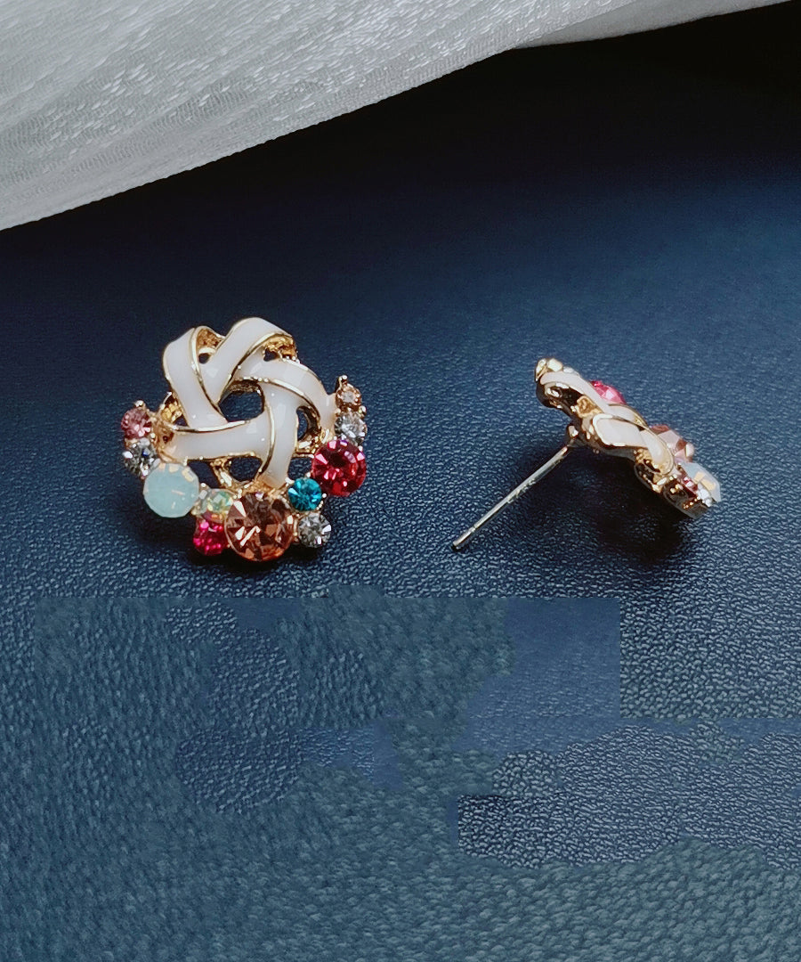 Fashion Rainbow Alloy Zircon Floral Stud Earrings