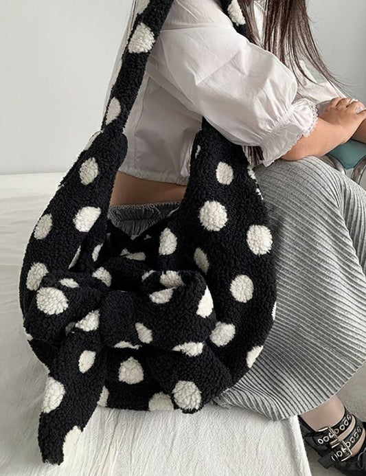 Polka Dots Plush Large Capacity Shoulder Bag