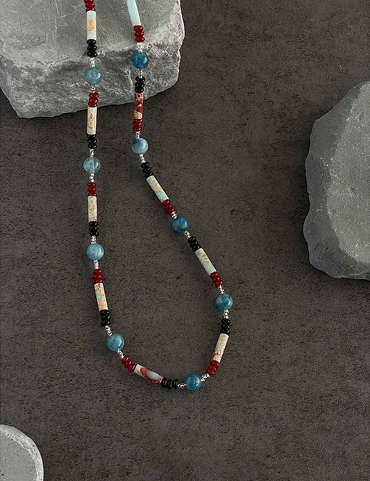 Vintage Color Block Beaded Choker Necklace