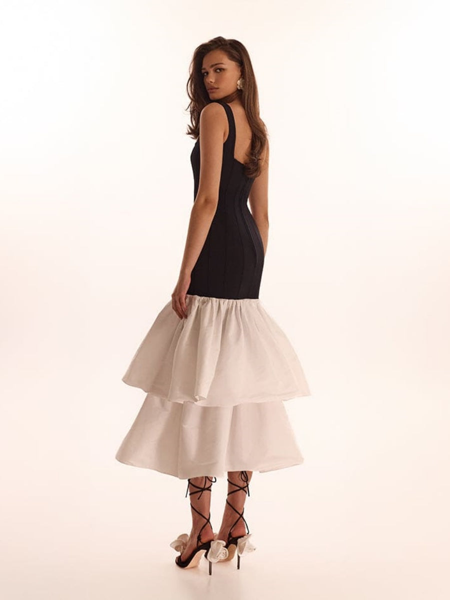 Alessandra Corset & White Tiered Ruffle Midi Dress