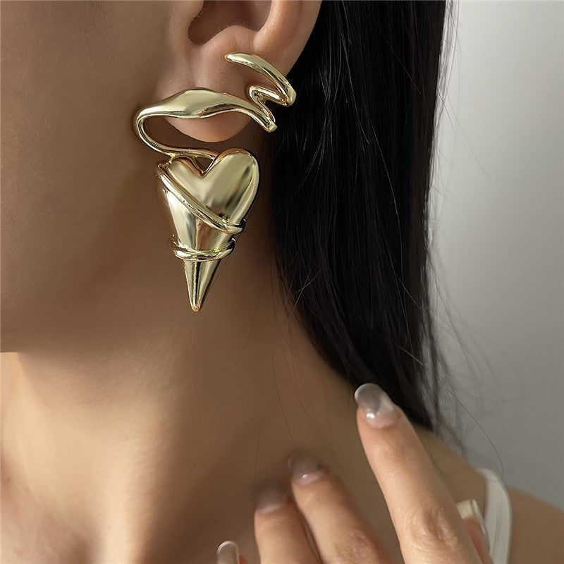 Geometric Line Wrapped Heart Earrings