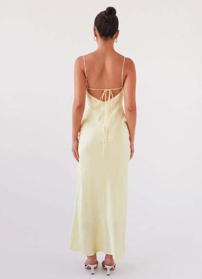 Joanna Satin Maxi Dress - Lemon