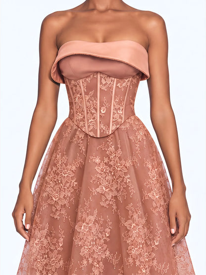 Roxana Foldover Corset Maxi Dress In Coffee