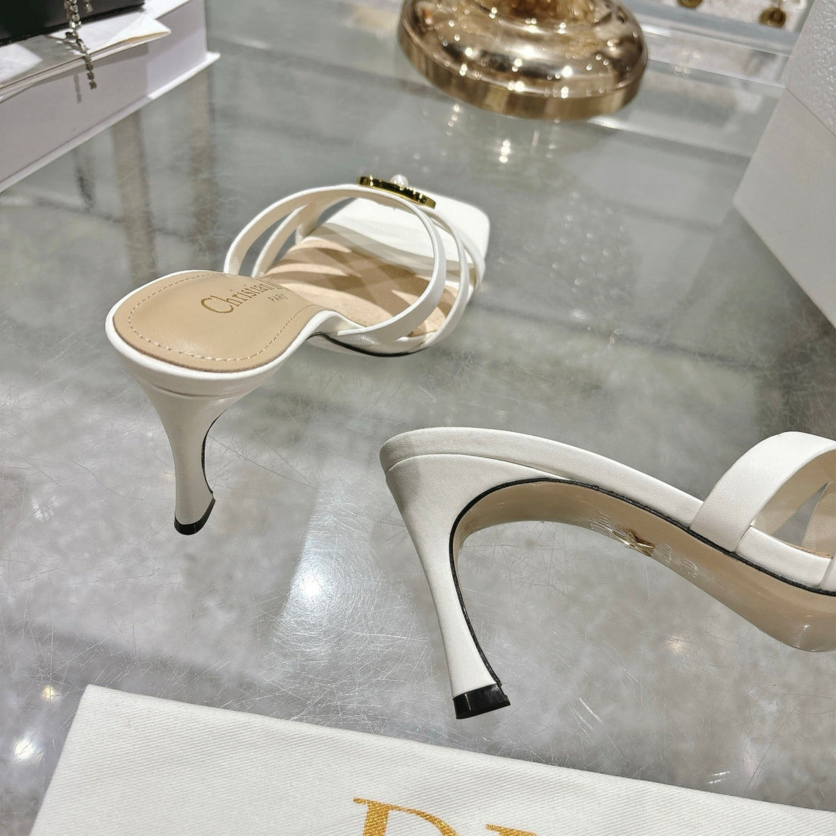 CD 26 High-Heeled Sandals 75mm White Beige Leather 592256