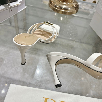 CD 26 High-Heeled Sandals 75mm White Beige Leather 592256