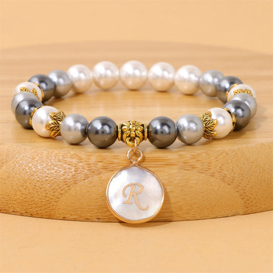 Letter Shell Pendant Pearl Beaded Bracelets