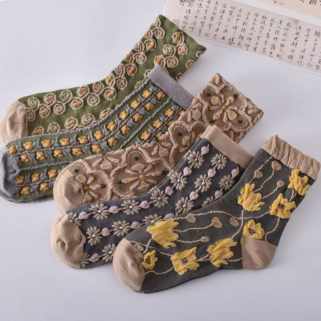 Rufia - Floral Knit Socks - Vintage &amp; Stretchy