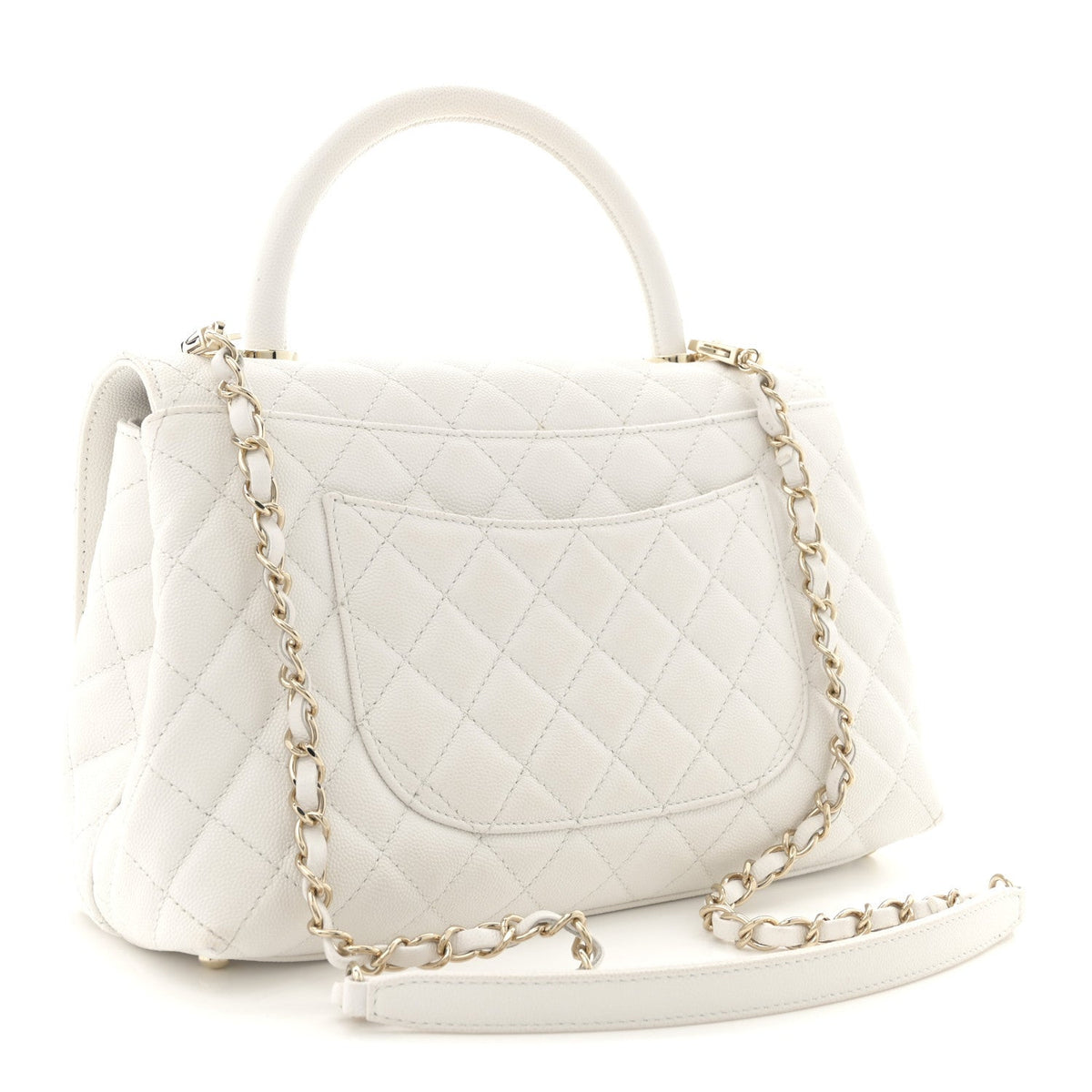 Caviar Quilted Small Coco Handle Flap White