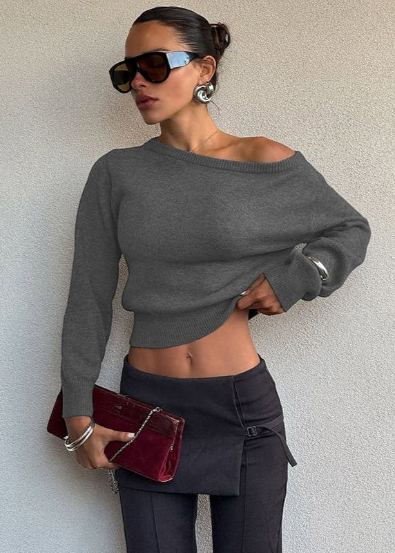 Off Shoulder Cropped Knit Sweater Soft Fabric