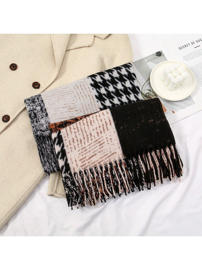 Sscarvii - Geometric Pattern Tassel Winter Scarf